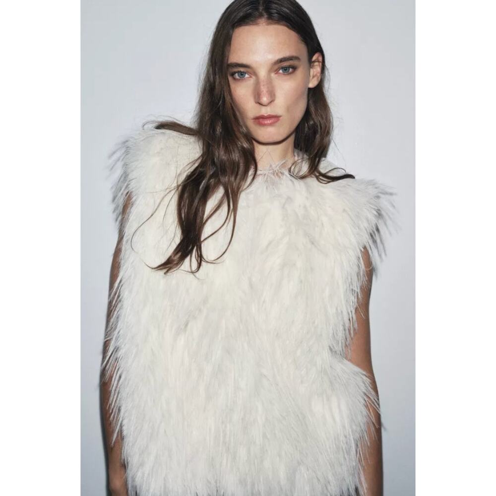 Zara long line faux fur vest